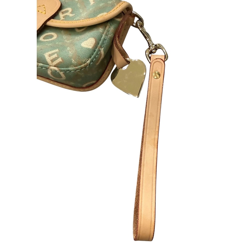 Dooney & Burke Wristlet Green Monogram Logo Leather Y2K Mini Pouch Clutch Bag - Picture 6 of 13